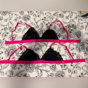 Victoria’s Secret Lace Bralettes in Black and Hot Pink
